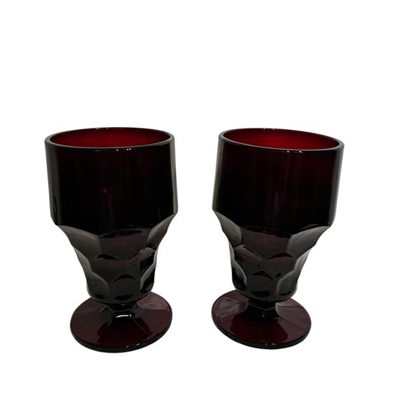 Two (2) vintage Anchor Hocking Georgian Ruby Red Glass footed tumblers. 5.5” - Picture 2 of 8
